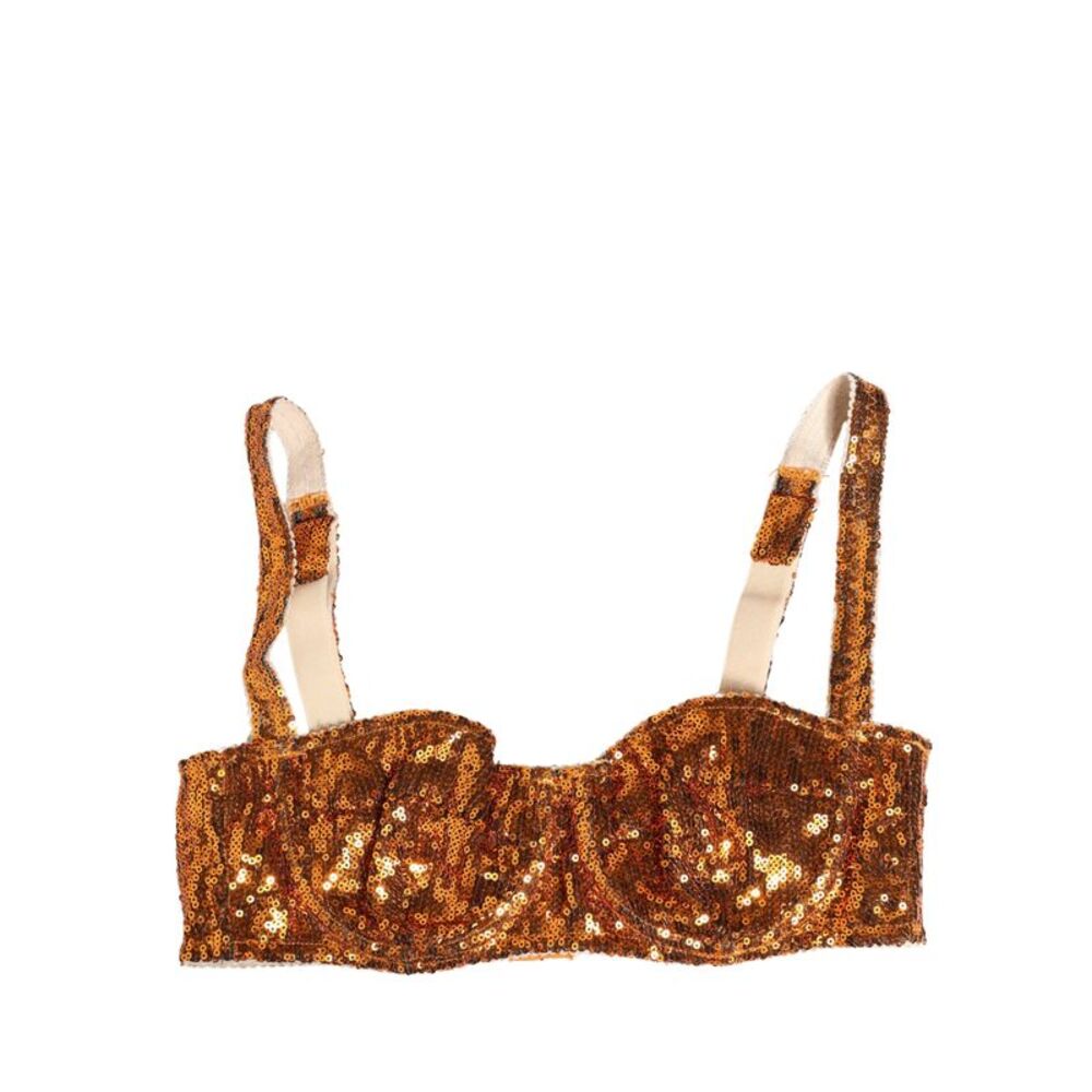 Dolce & Gabbana Gold Sequined Nyon Balconnet Bra Women's Underwear